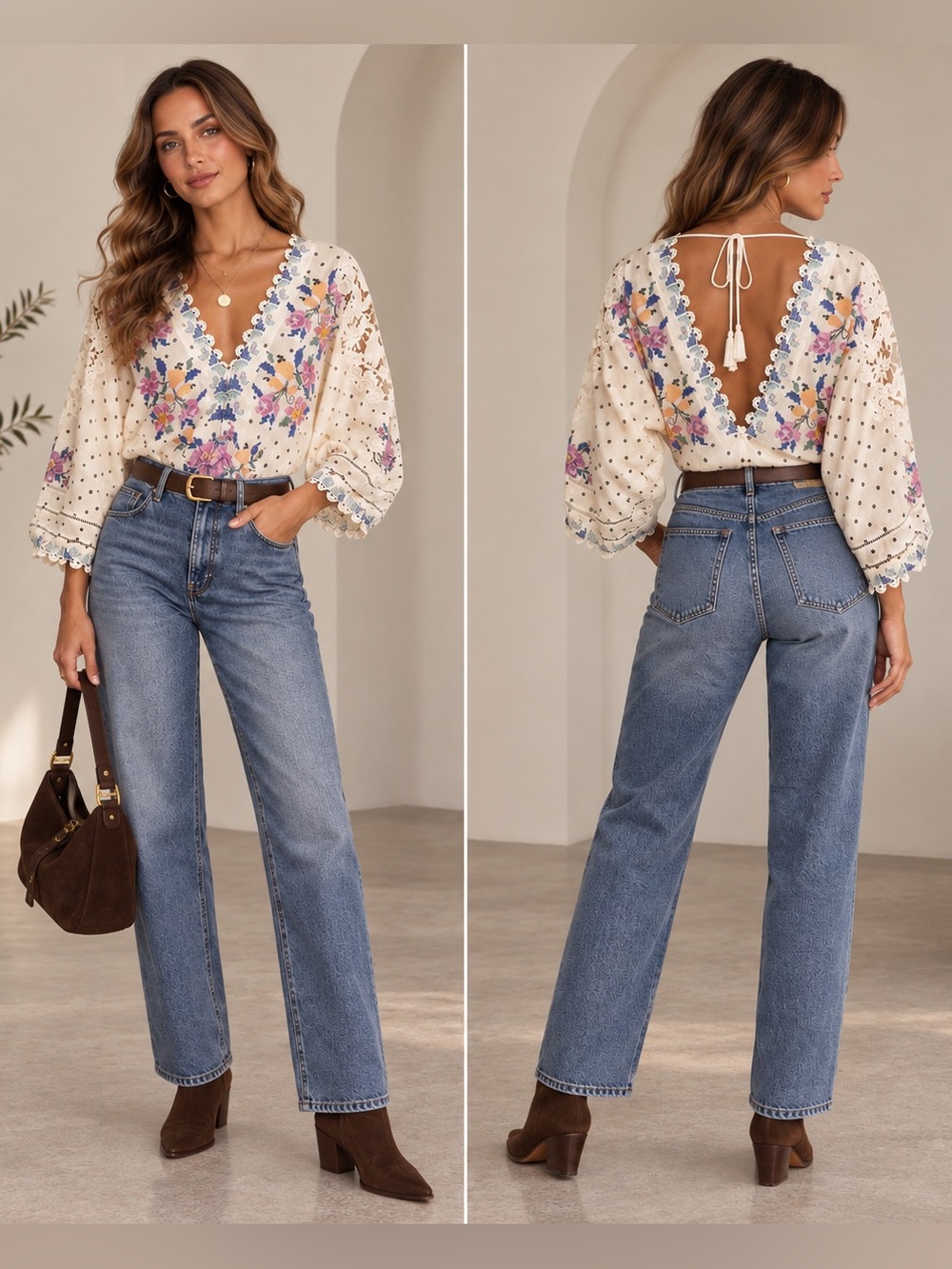 FARM Rio Romantic Bandanas Bodysuit XXS Floral Lace Boho Deep V $170